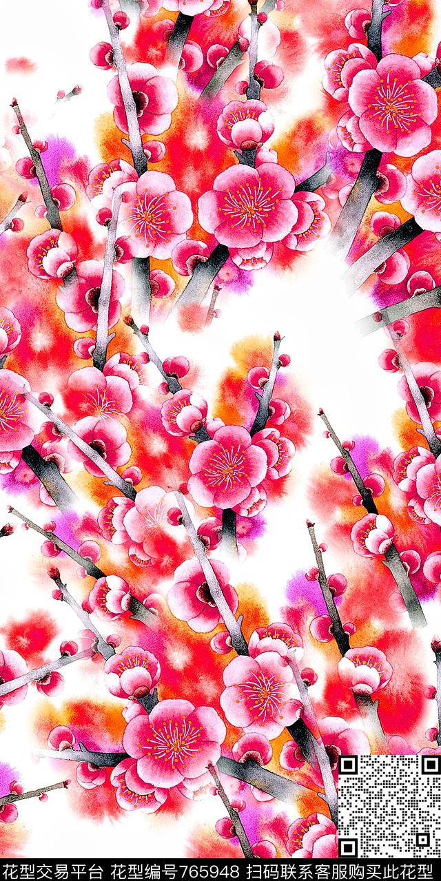 桃花水彩数码数码印花华亿平台下载（图片编号: 765948） - 瓦栏（Walan）