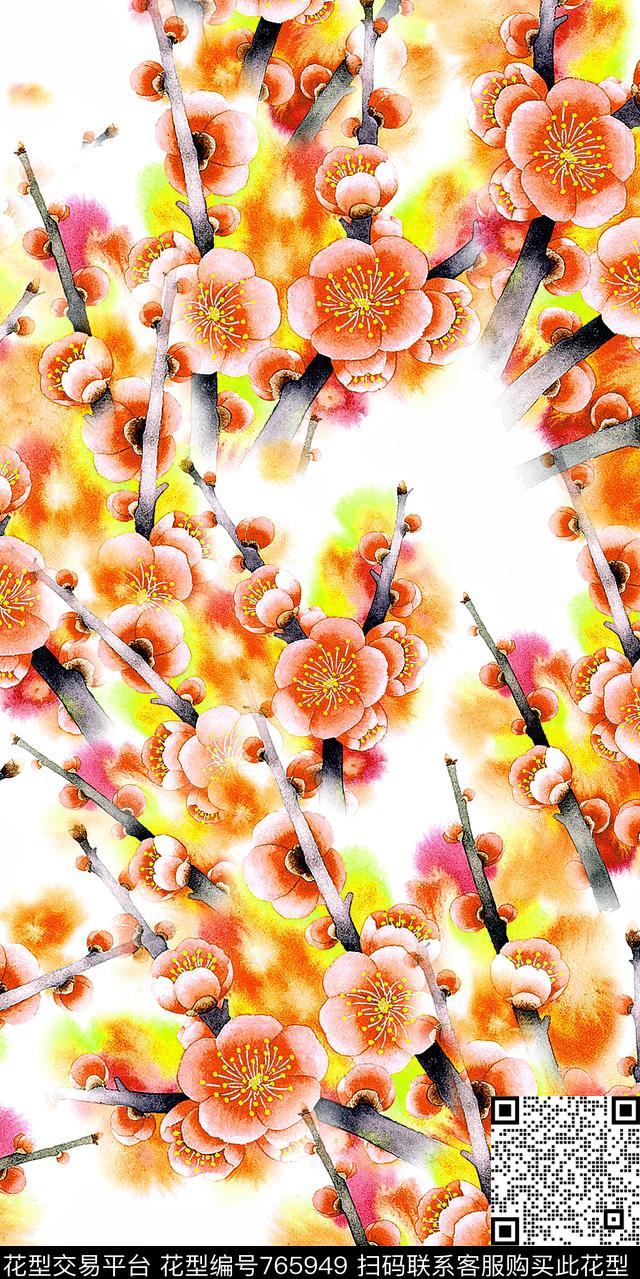 桃花水彩数码数码印花华亿平台下载（图片编号: 765949） - 瓦栏（Walan）