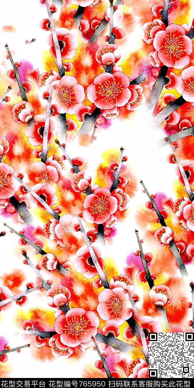桃花水彩数码数码印花华亿平台下载（图片编号: 765950） - 瓦栏（Walan）