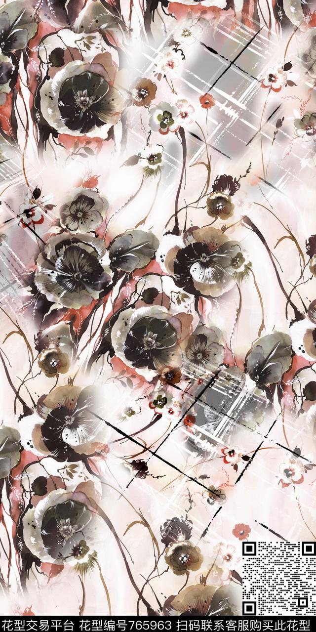 花卉几何抽象数码印花华亿平台下载（图片编号: 765963） - 瓦栏（Walan）