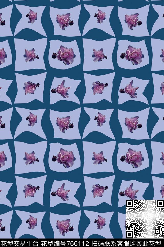 花朵花卉格子数码印花华亿平台下载（图片编号: 766112） - 瓦栏（Walan）