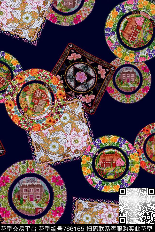 民族风抽象园数码印花华亿平台下载（图片编号: 766165） - 瓦栏（Walan）