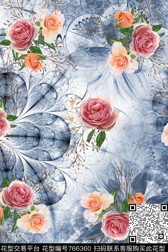 复古典雅花卉数码印花华亿平台下载（图片编号: 766360） - 瓦栏（Walan）