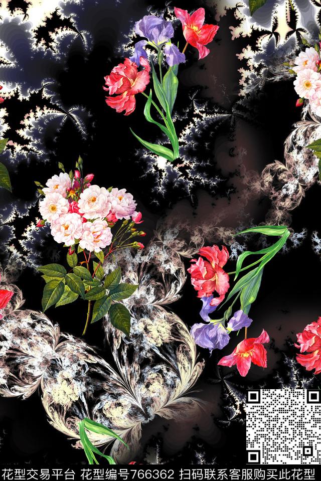 花卉抽象复古数码印花华亿平台下载（图片编号: 766362） - 瓦栏（Walan）