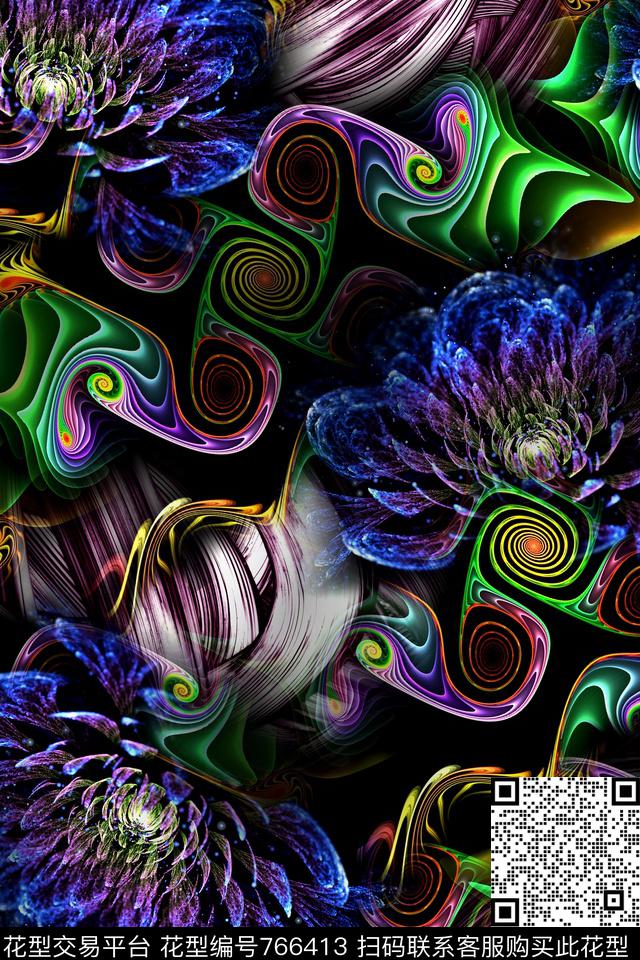 抽象几何炫彩数码印花华亿平台下载（图片编号: 766413） - 瓦栏（Walan）