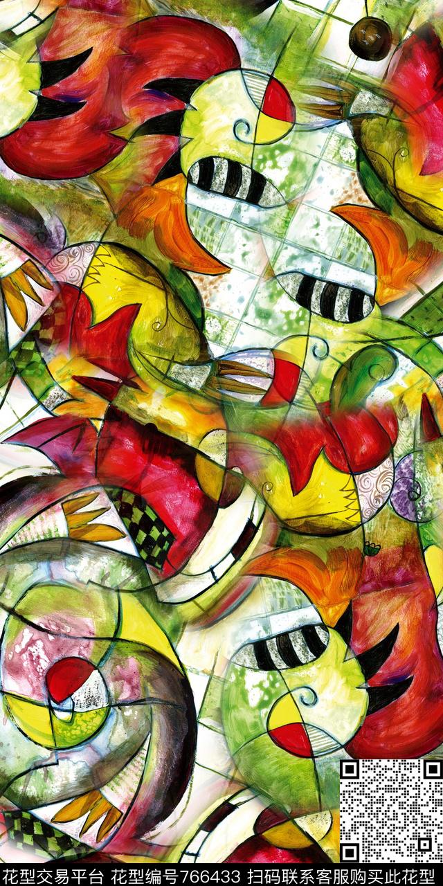 手绘水彩几何抽象底纹数码印花华亿平台下载（图片编号: 766433） - 瓦栏（Walan）