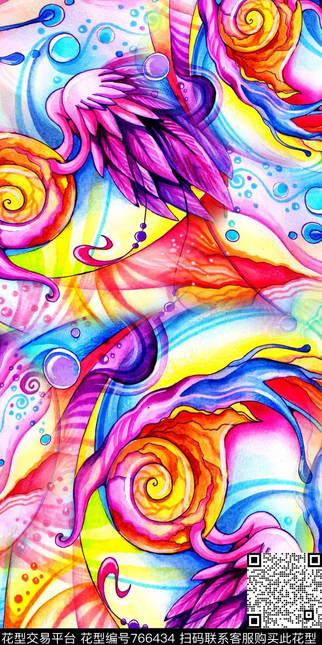 抽象底纹水彩手绘数码印花华亿平台下载（图片编号: 766434） - 瓦栏（Walan）