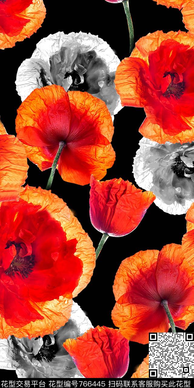 手绘水彩乱花抽象花卉数码印花华亿平台下载（图片编号: 766445） - 瓦栏（Walan）