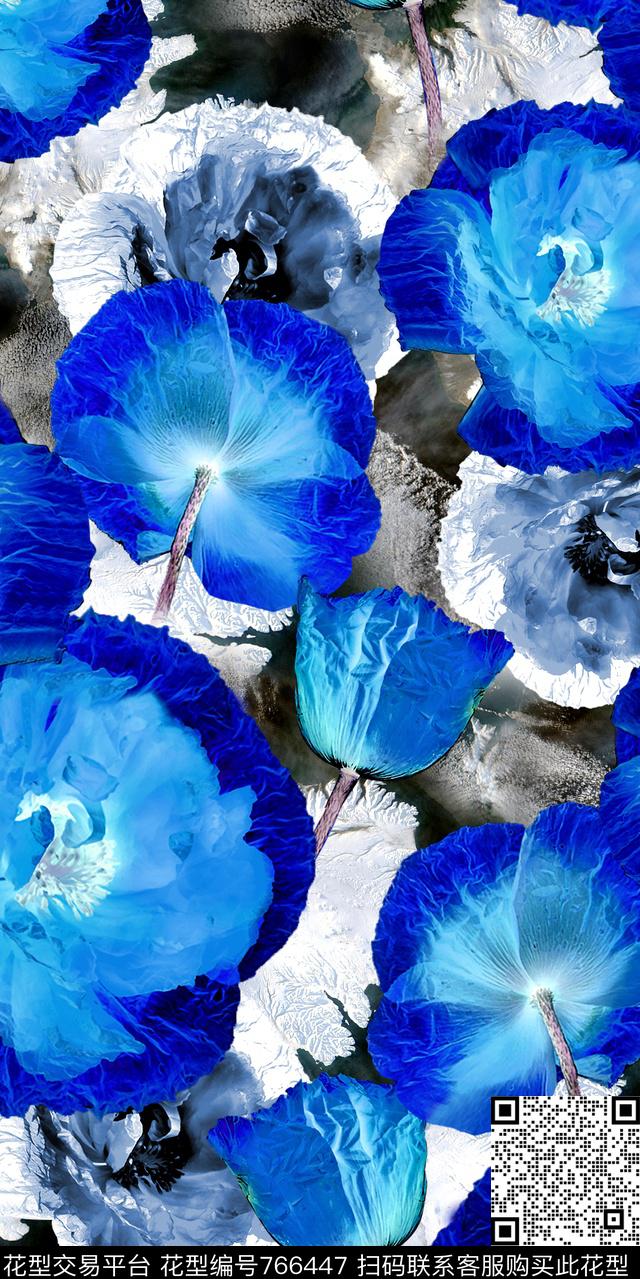 抽象花卉花卉手绘水彩数码印花华亿平台下载（图片编号: 766447） - 瓦栏（Walan）
