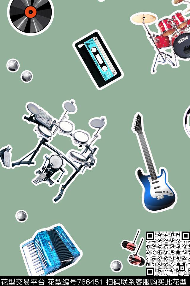 乐器磁带架子鼓数码印花华亿平台下载（图片编号: 766451） - 瓦栏（Walan）