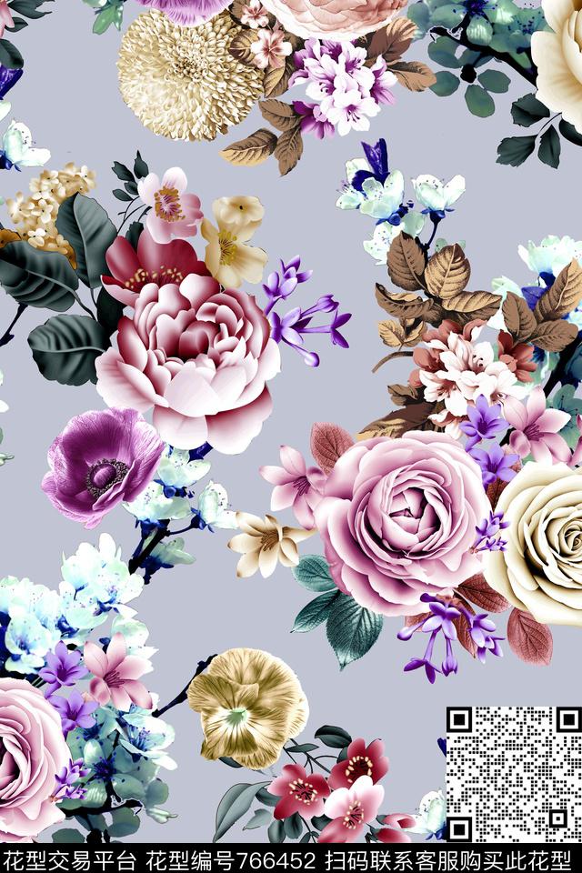 牡丹花朵花卉数码印花华亿平台下载（图片编号: 766452） - 瓦栏（Walan）