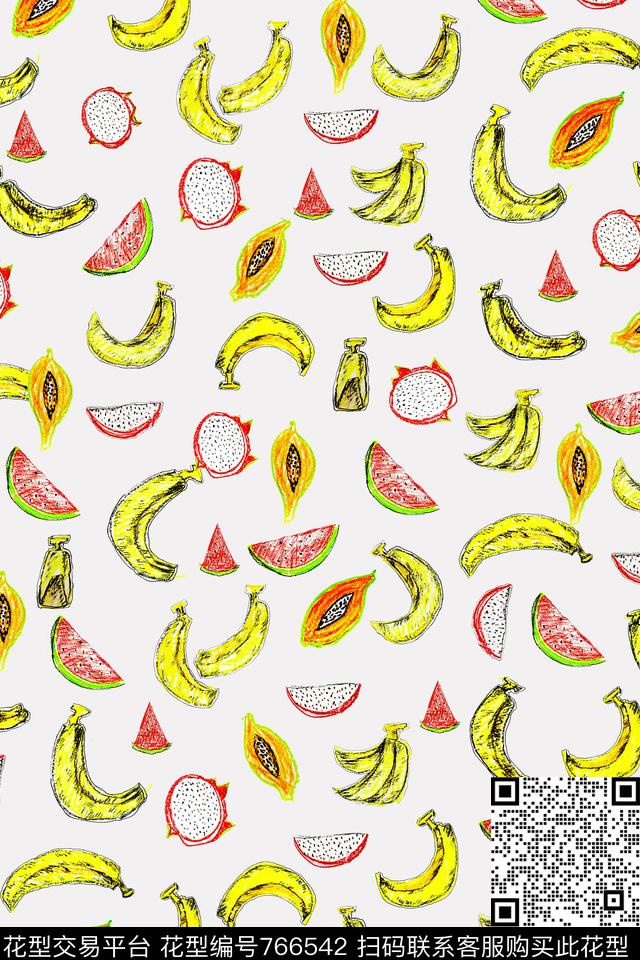 水果香蕉涂鸦传统印花华亿平台下载（图片编号: 766542） - 瓦栏（Walan）