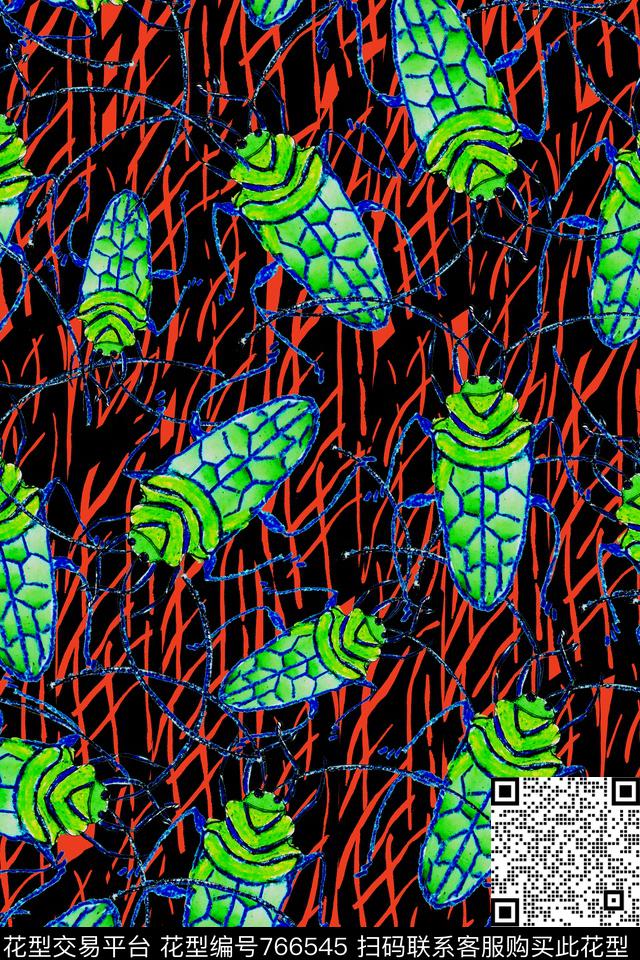 趣味抽象昆虫传统印花华亿平台下载（图片编号: 766545） - 瓦栏（Walan）