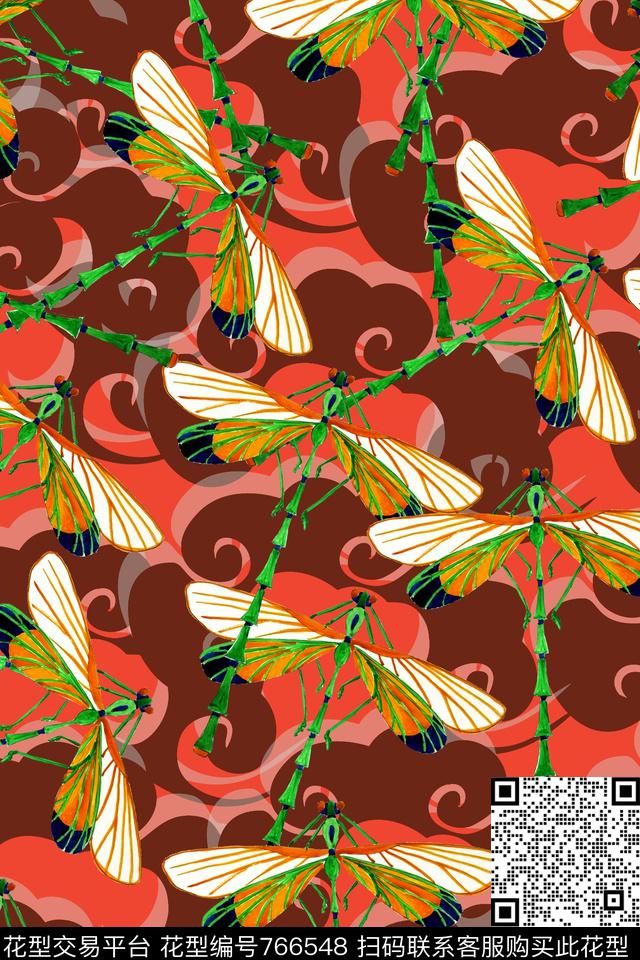 云纹中国风昆虫传统印花华亿平台下载（图片编号: 766548） - 瓦栏（Walan）