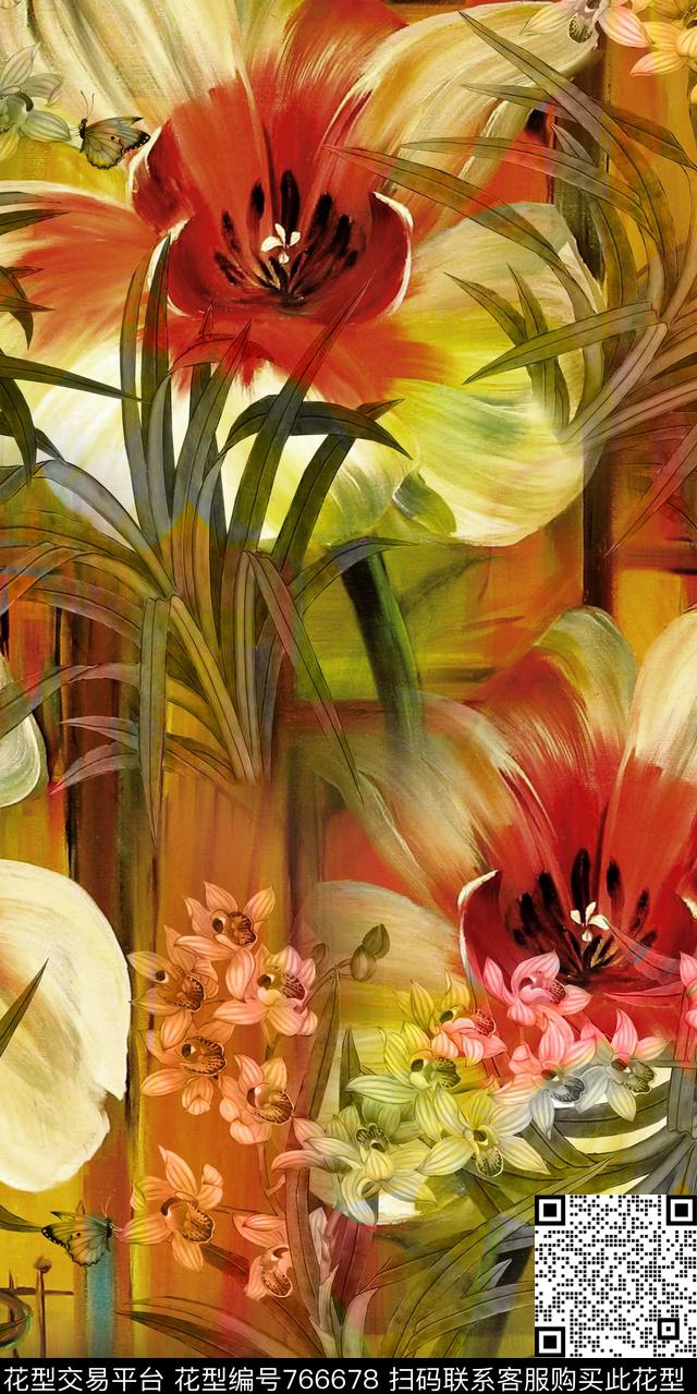 花卉花朵大花数码印花华亿平台下载（图片编号: 766678） - 瓦栏（Walan）