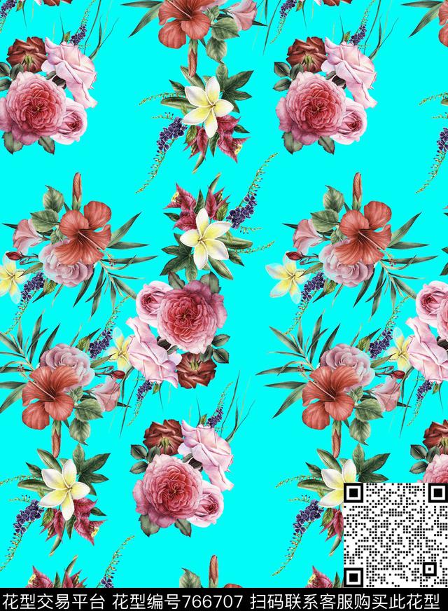 清爽手绘绽放数码印花华亿平台下载（图片编号: 766707） - 瓦栏（Walan）