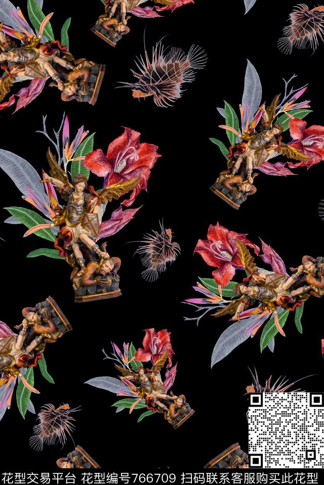 热带雕像斗鱼数码印花华亿平台下载（图片编号: 766709） - 瓦栏（Walan）