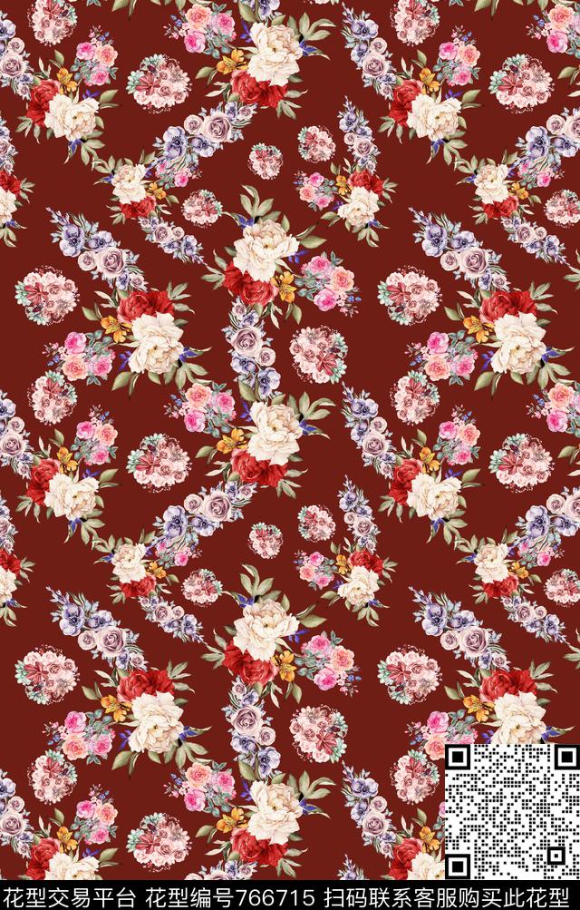 手绘旗袍精美数码印花华亿平台下载（图片编号: 766715） - 瓦栏（Walan）