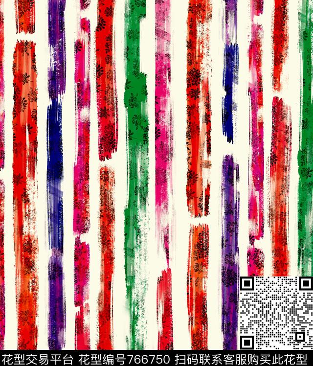竖条条纹笔触数码印花华亿平台下载（图片编号: 766750） - 瓦栏（Walan）