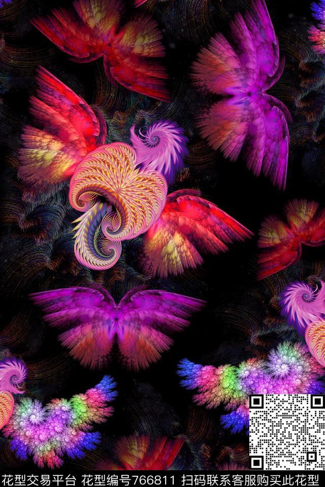 羽毛鸟抽象数码印花华亿平台下载（图片编号: 766811） - 瓦栏（Walan）