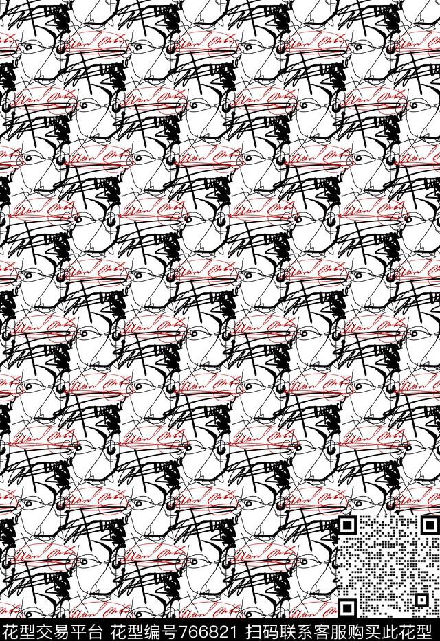 黑白线条几何数码印花华亿平台下载（图片编号: 766821） - 瓦栏（Walan）