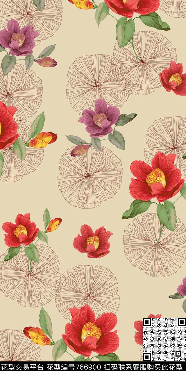 乱花大花花朵数码印花华亿平台下载（图片编号: 766900） - 瓦栏（Walan）