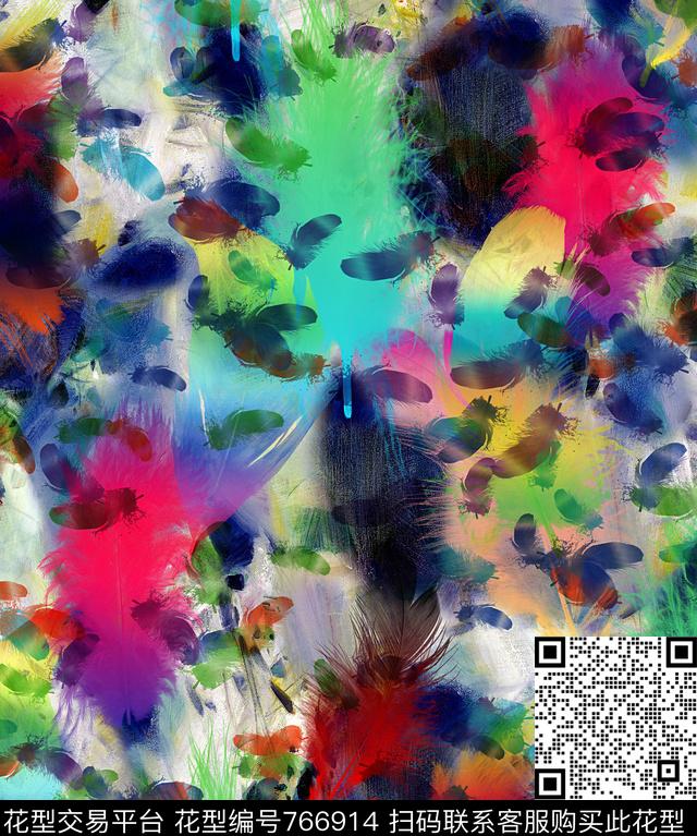 抽象女装羽毛数码印花华亿平台下载（图片编号: 766914） - 瓦栏（Walan）