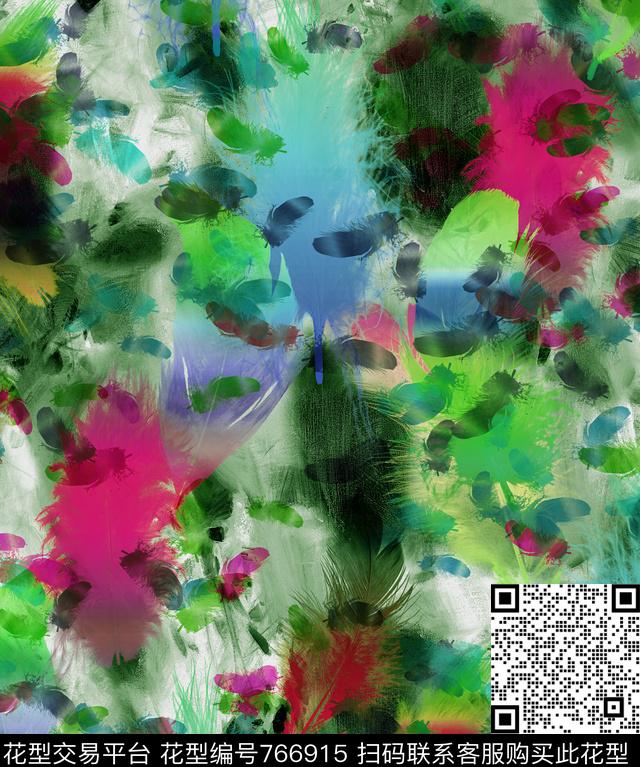 抽象女装羽毛数码印花华亿平台下载（图片编号: 766915） - 瓦栏（Walan）