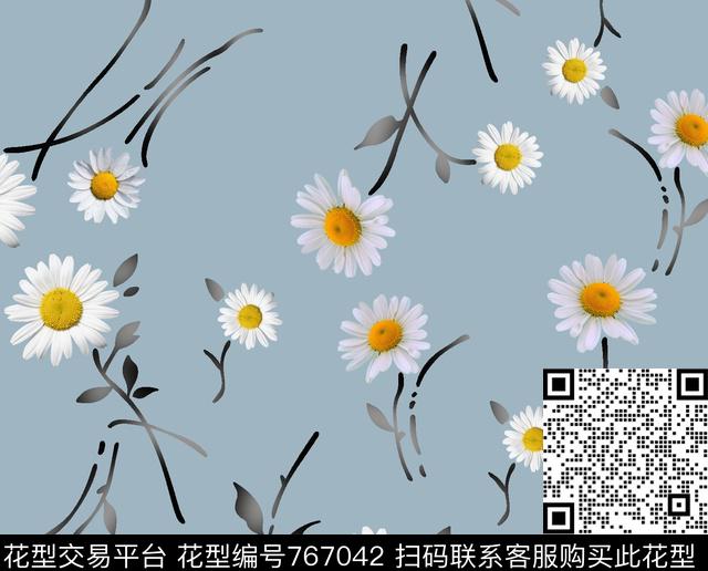 雏菊花卉欧式数码印花华亿平台下载（图片编号: 767042） - 瓦栏（Walan）
