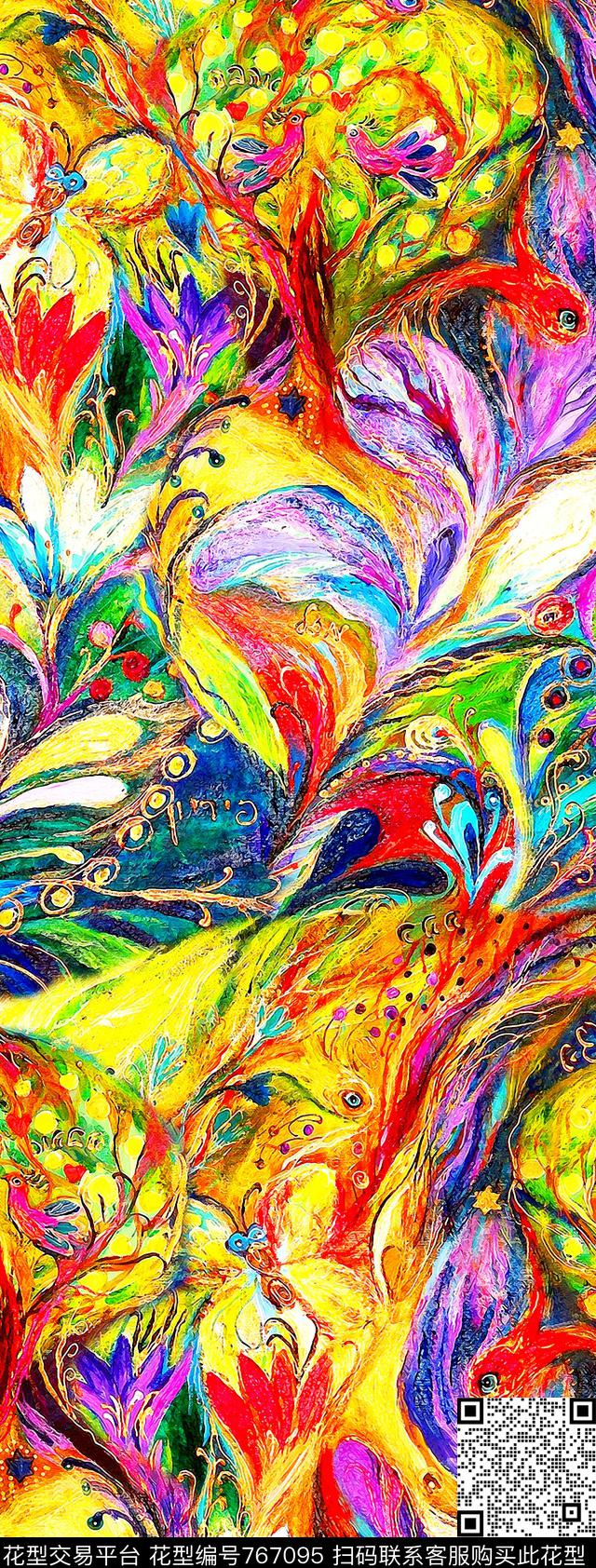 女装抽象长裙数码印花华亿平台下载（图片编号: 767095） - 瓦栏（Walan）