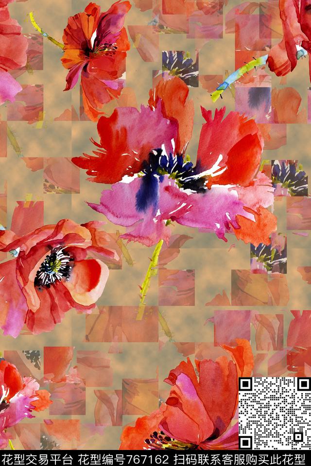 大花花朵花卉数码印花华亿平台下载（图片编号: 767162） - 瓦栏（Walan）