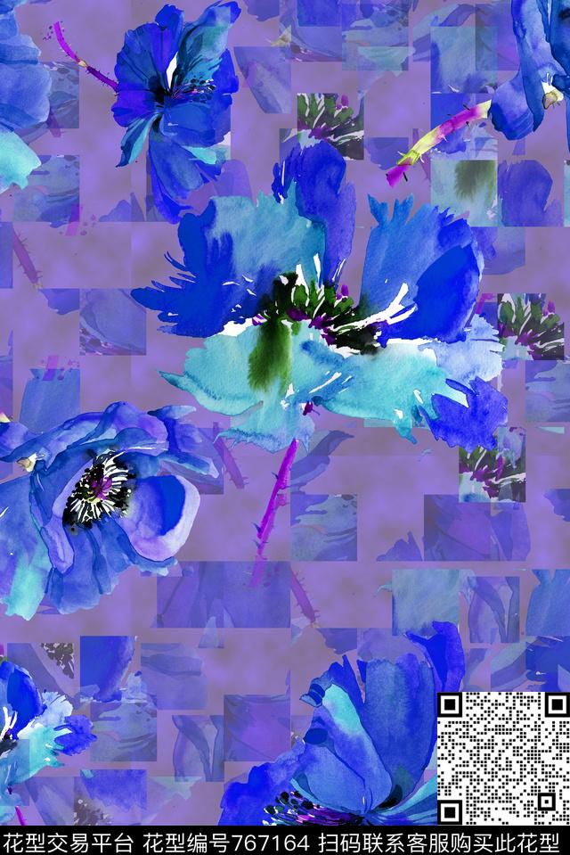 大花花朵花卉数码印花华亿平台下载（图片编号: 767164） - 瓦栏（Walan）