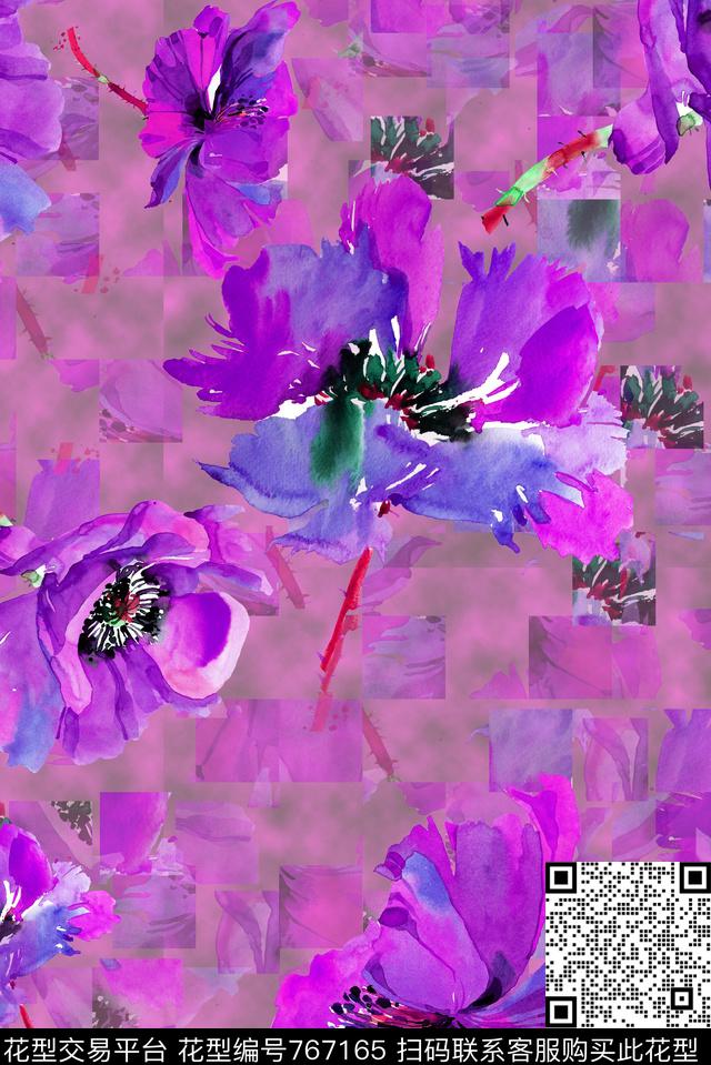大花花朵花卉数码印花华亿平台下载（图片编号: 767165） - 瓦栏（Walan）
