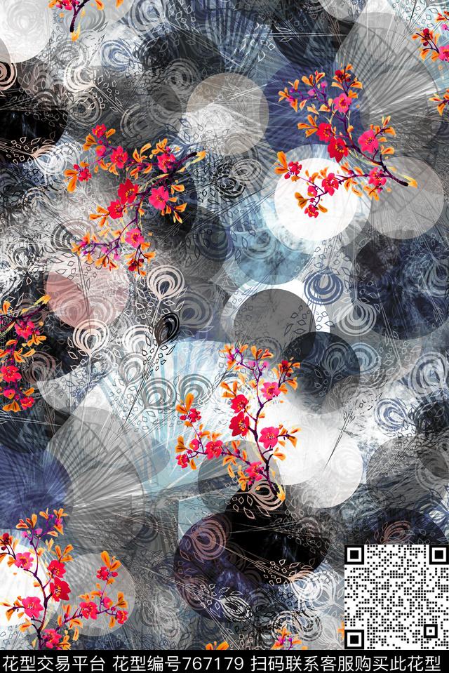 抽象高贵花卉数码印花华亿平台下载（图片编号: 767179） - 瓦栏（Walan）