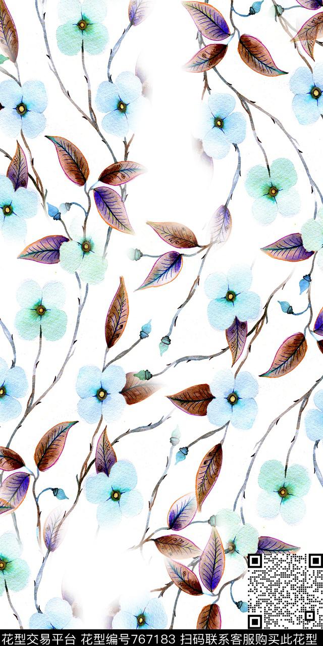 数码乱花水彩数码印花华亿平台下载（图片编号: 767183） - 瓦栏（Walan）