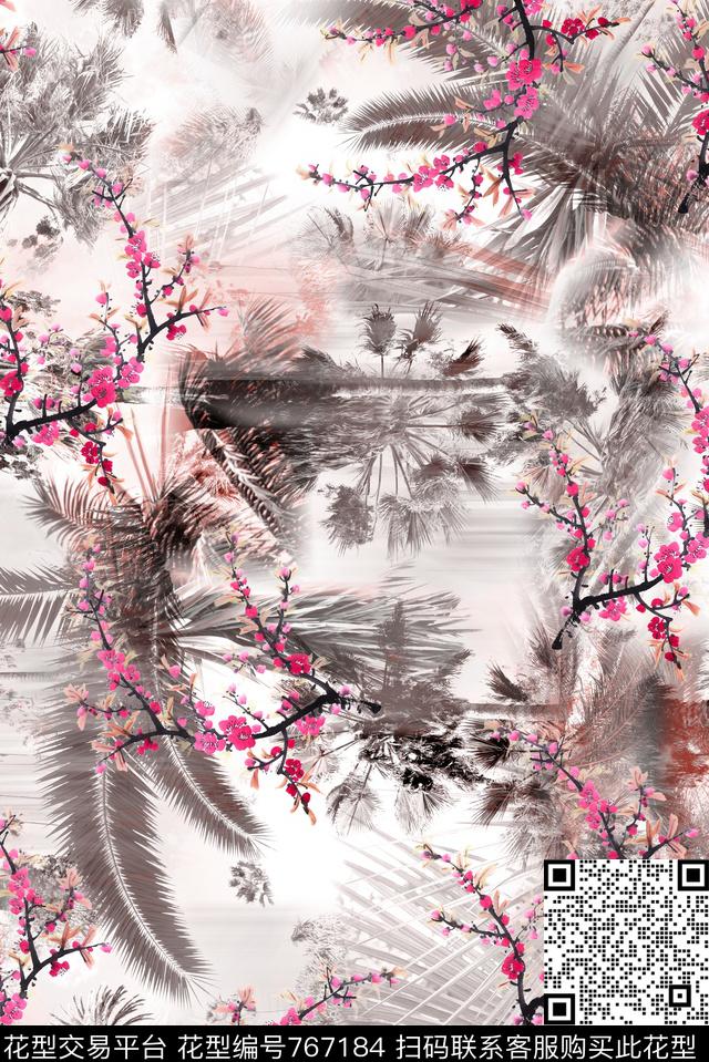 高贵抽象桃花数码印花华亿平台下载（图片编号: 767184） - 瓦栏（Walan）