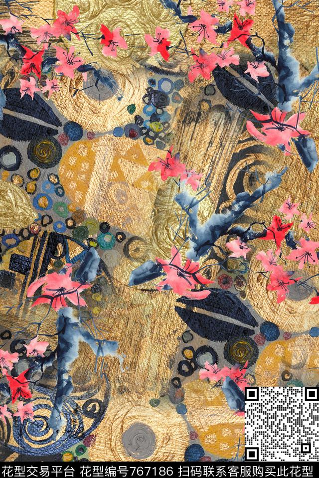 高贵花卉抽象数码印花华亿平台下载（图片编号: 767186） - 瓦栏（Walan）