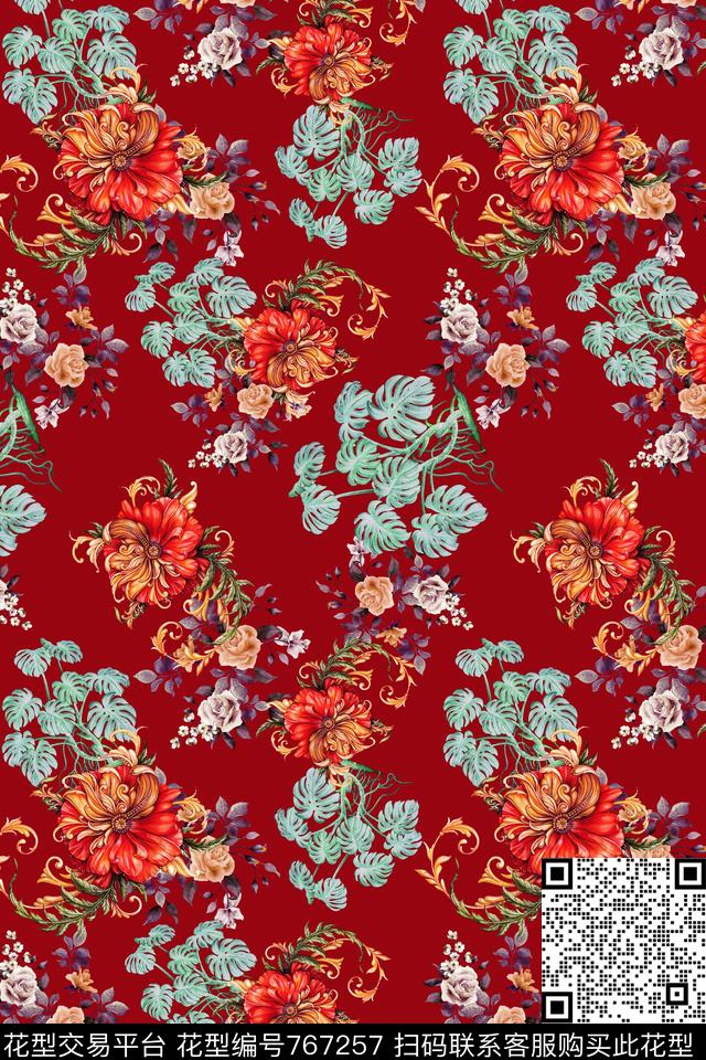 精美花卉玫瑰数码印花华亿平台下载（图片编号: 767257） - 瓦栏（Walan）