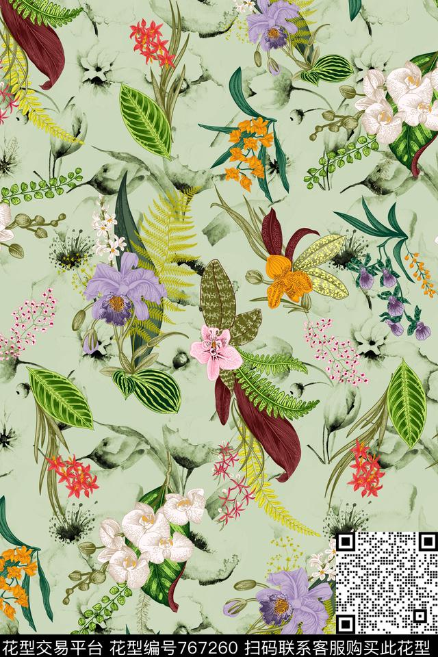 手绘花卉热带数码印花华亿平台下载（图片编号: 767260） - 瓦栏（Walan）