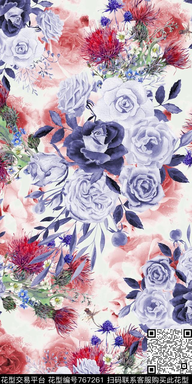 手绘花卉植物数码印花华亿平台下载（图片编号: 767261） - 瓦栏（Walan）