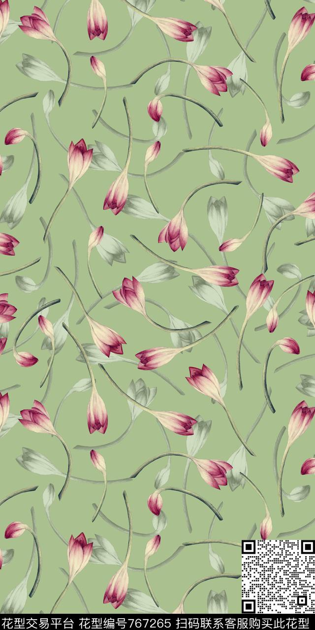 手绘小碎花郁金香数码印花华亿平台下载（图片编号: 767265） - 瓦栏（Walan）