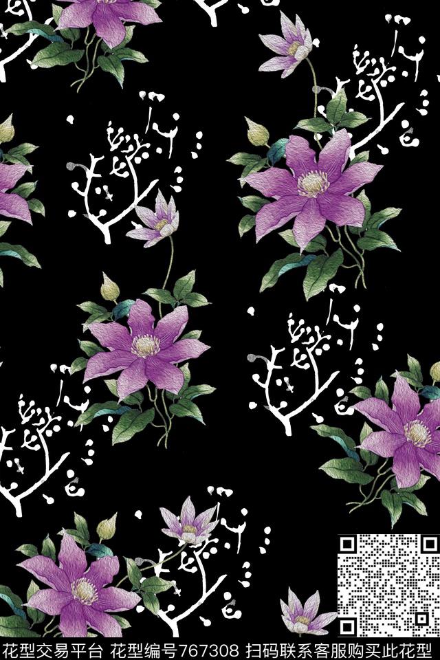 大花花朵花卉数码印花华亿平台下载（图片编号: 767308） - 瓦栏（Walan）