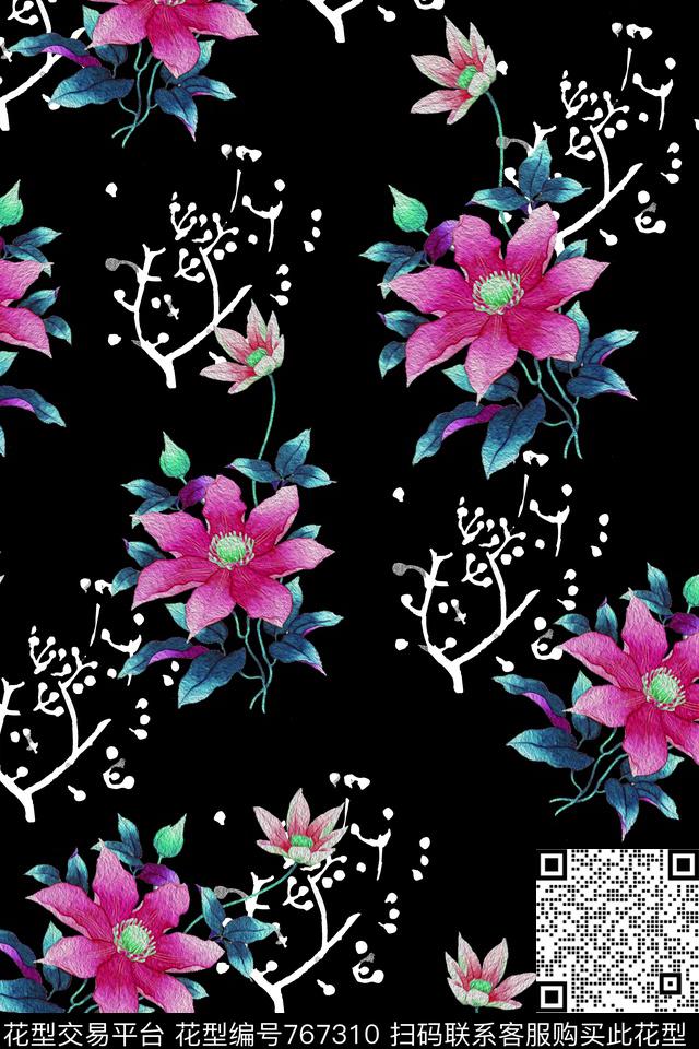 大花花朵花卉数码印花华亿平台下载（图片编号: 767310） - 瓦栏（Walan）