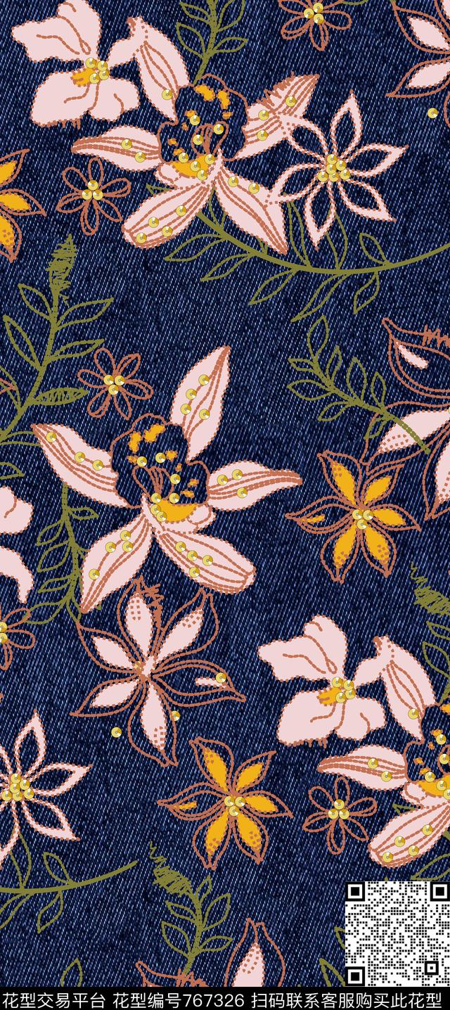 花卉几何刺绣数码印花华亿平台下载（图片编号: 767326） - 瓦栏（Walan）