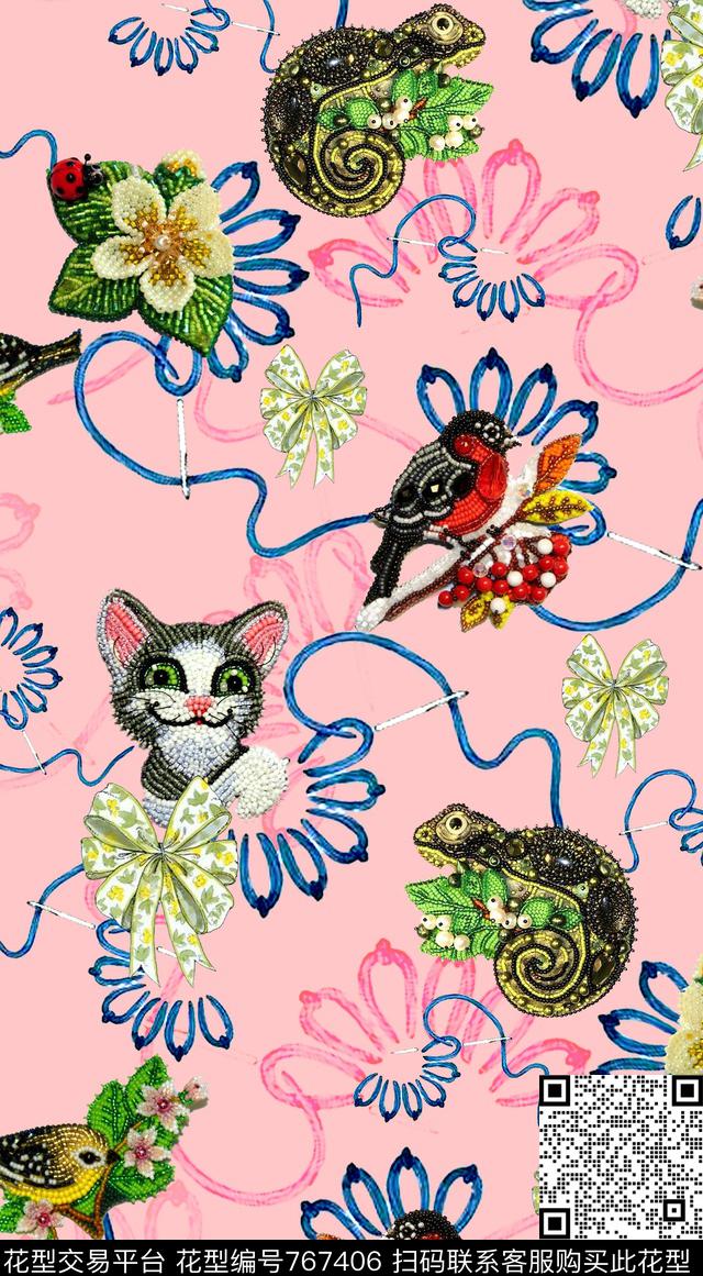绣花动物趣味数码印花华亿平台下载（图片编号: 767406） - 瓦栏（Walan）