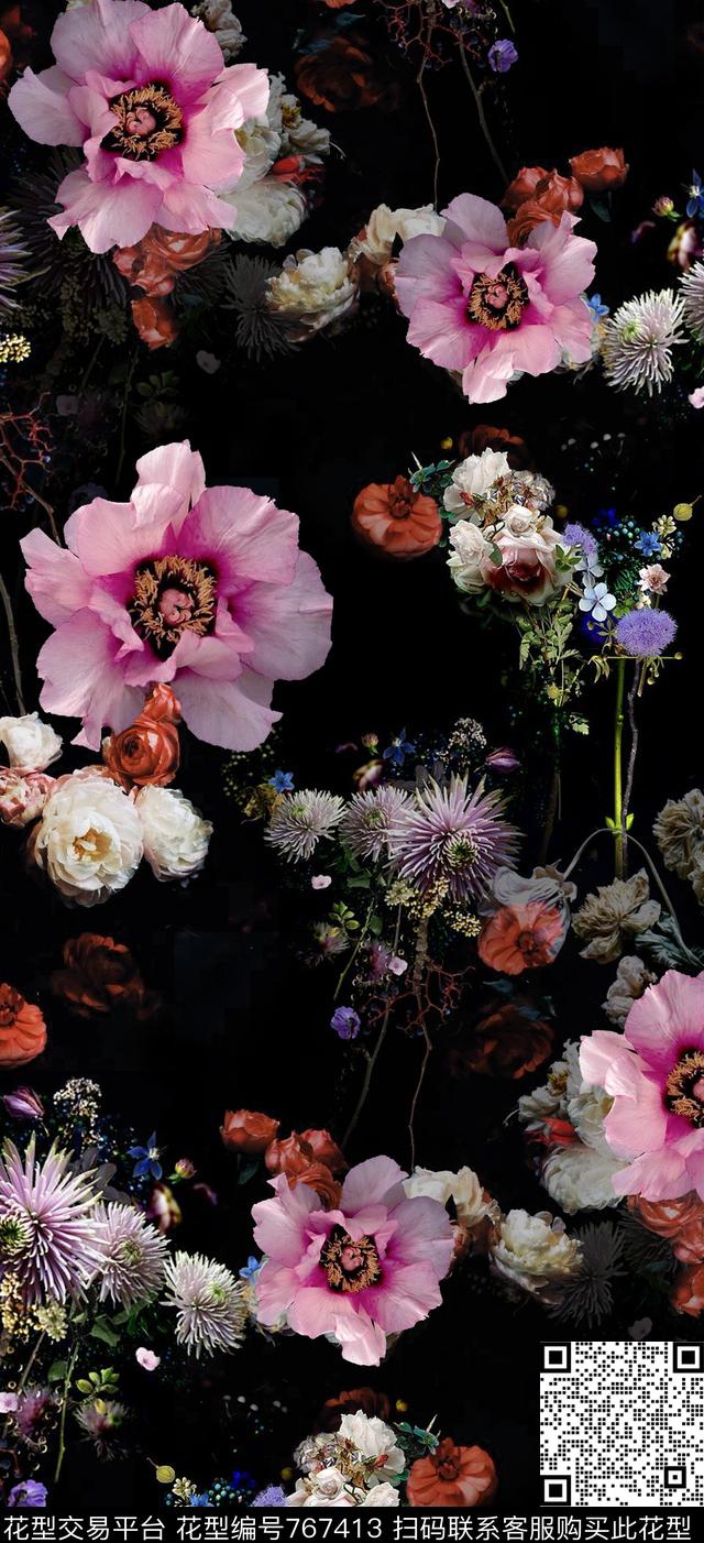 巴洛克花卉花园数码印花华亿平台下载（图片编号: 767413） - 瓦栏（Walan）