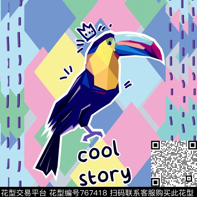 鸟格纹字母数码印花华亿平台下载（图片编号: 767418） - 瓦栏（Walan）