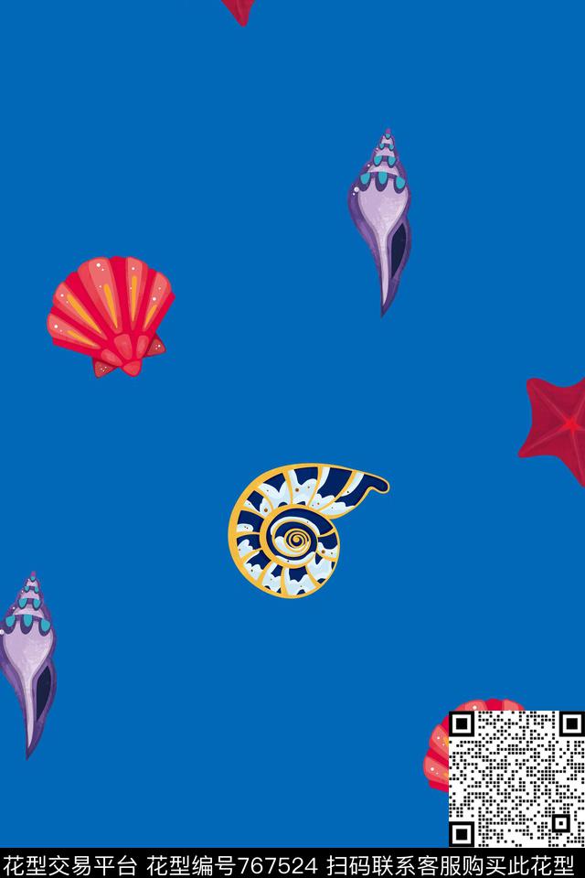 趣味海洋生物贝壳传统印花华亿平台下载（图片编号: 767524） - 瓦栏（Walan）