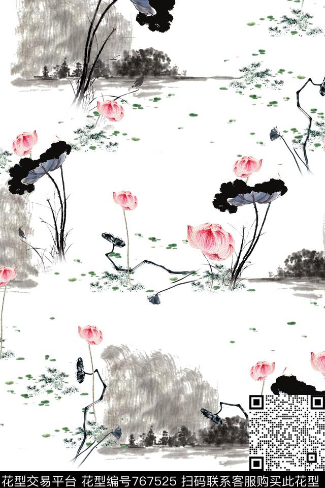 民族风花卉荷花数码印花华亿平台下载（图片编号: 767525） - 瓦栏（Walan）