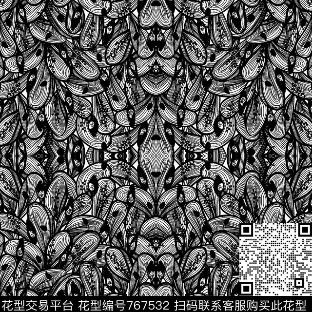 花卉叶子女装传统印花华亿平台下载（图片编号: 767532） - 瓦栏（Walan）